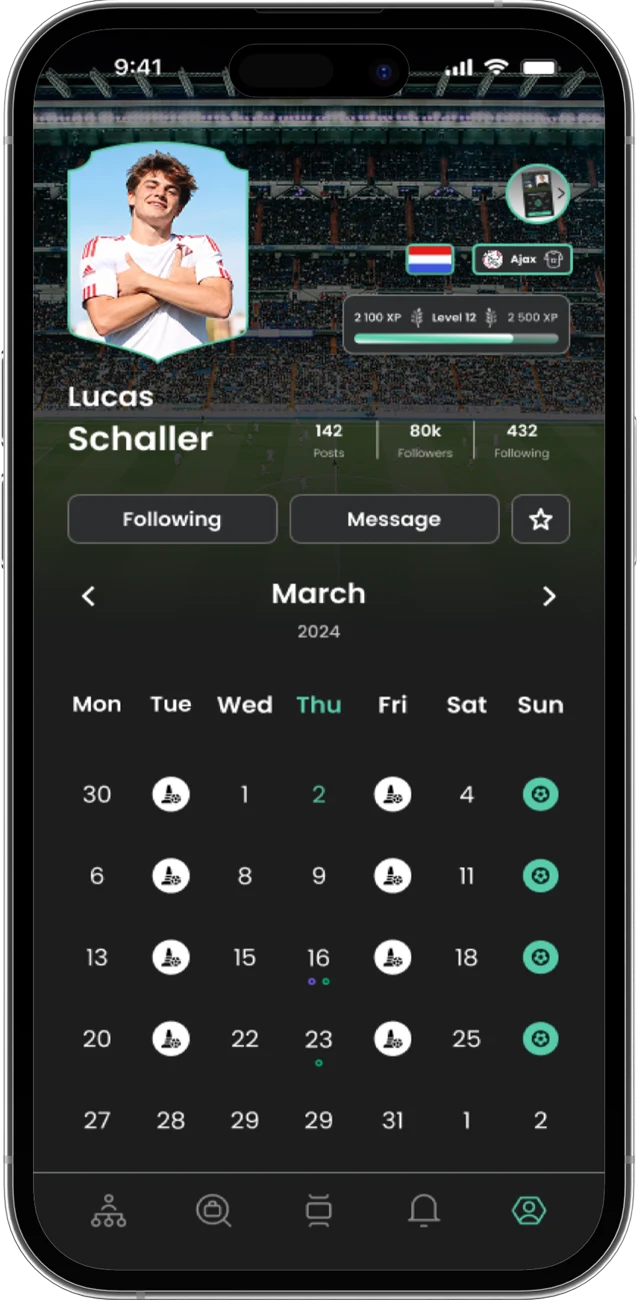 ScoutsCapital mobile app: the same player profile on iPhone